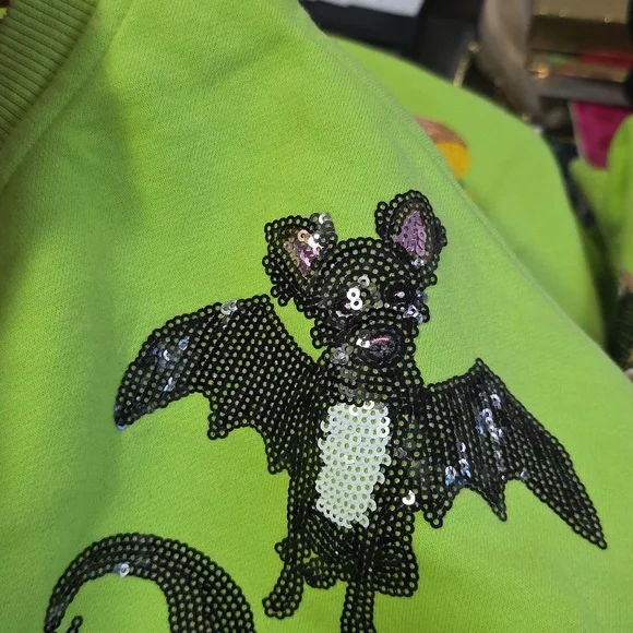 Queen of Sparkles Limited Edition Halloween Dogs Lime Green Sweatshirt Small - Picture 10 of 12